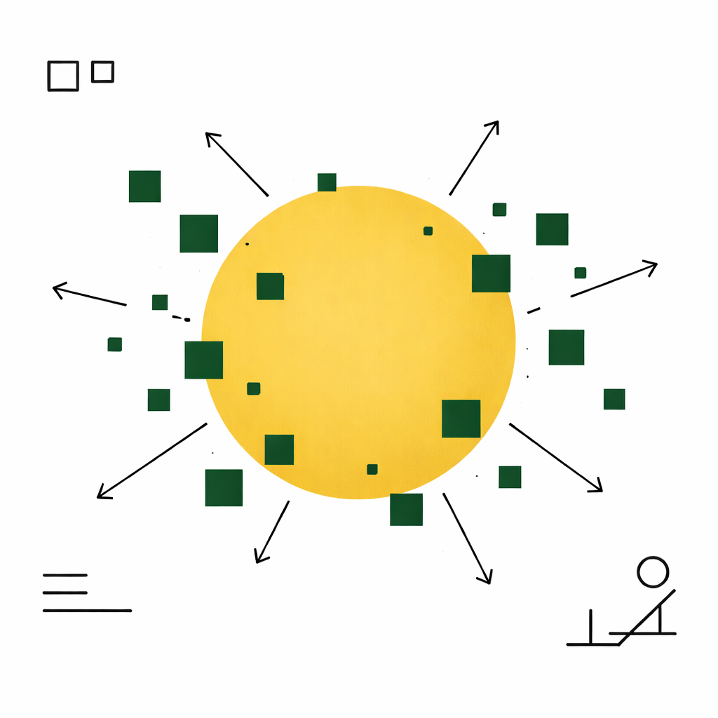 Abstrakt mynd av gull sirkli við grønum ferningum fyri at vísa á, hvussu ábyrgd og 
			eigaraskap kann verða ringt at placera við brúk av AI