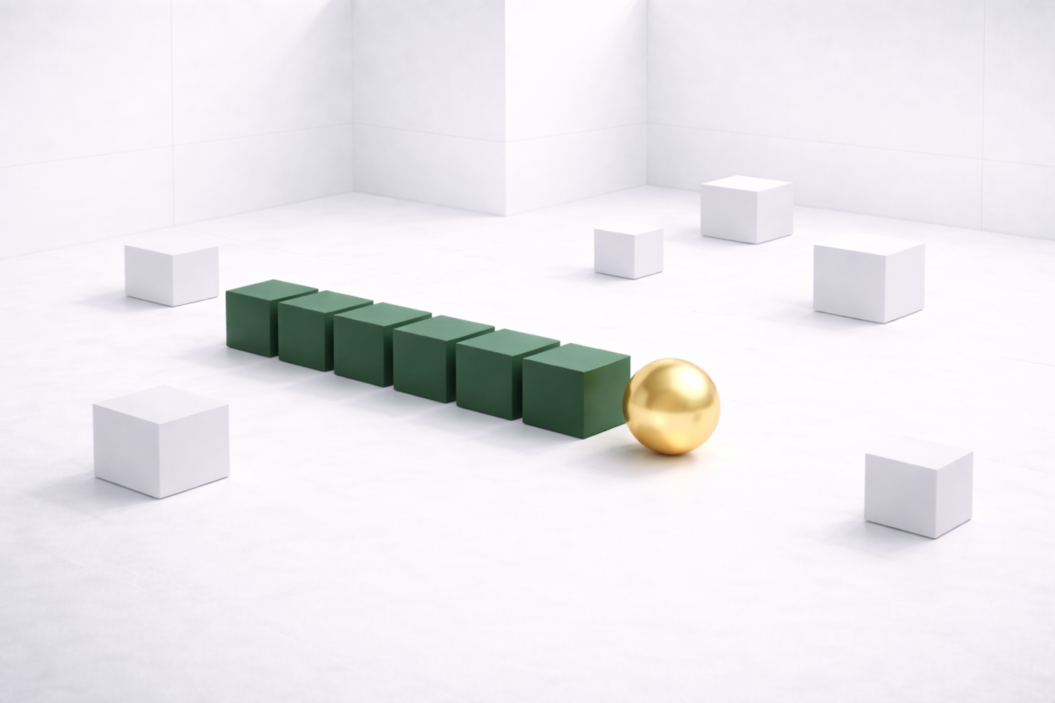 Abstrakt mynd av geometriskum formum, har ein rekkja av grønum ferningum vísa á at 
			leggja tingini í raðfylgju fyri at illustrera planlegging í mun til AI